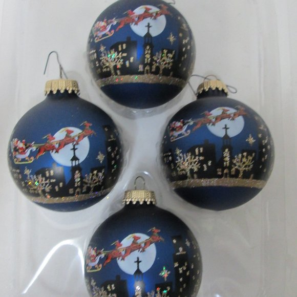 Bradford Christmas Vintage blown glass Santa's Sleigh Reindeer Ornaments Set 4 - Picture 1 of 9